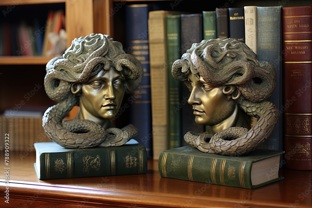 Medusa Head Bust and Serpent Bookends for Your Greek Mythology Study