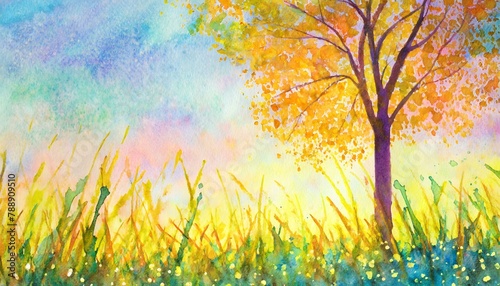 Watercolor style background illustration with the image of beautiful life force.