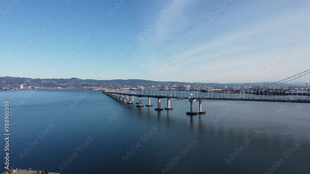 Aerial Zoom In of the San Francisco Bay Bridge. Aerial Zoom In of the San Francisco Bay Bridge.