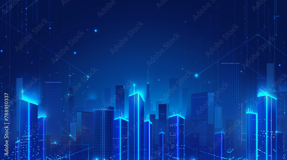 A cityscape with tall buildings and a blue sky. The city is lit up with neon lights, giving it a futuristic and vibrant feel A cityscape with tall buildings and a blue sky. The city is lit up with neon lights, giving it a futuristic and vibrant feel