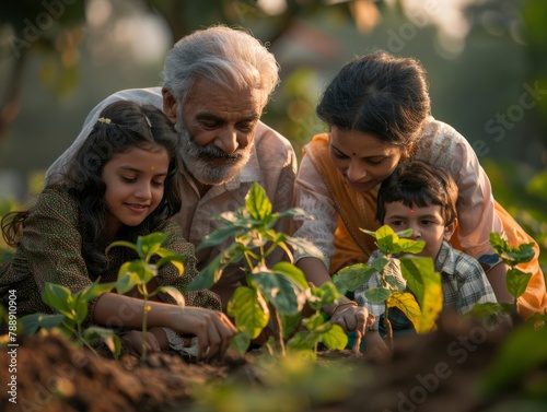 Multigenerational Family Bonding over Tree Planting in Urban Park, Celebrating Global Love Day © Ryzhkov
