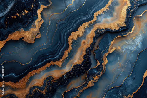 A digital art piece showcasing an abstract background with swirling patterns of deep blue and gold, resembling clouds in the night sky. Created with AI