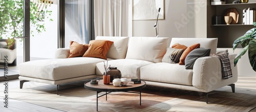 Modern living room decor featuring a cozy sofa