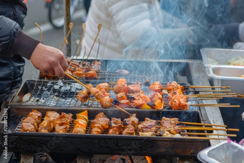 The aromatic scent of sizzling skewers and freshly baked treats wafting through the air, enticing visitors to indulge in the culinary delights of the night market, Generative AI