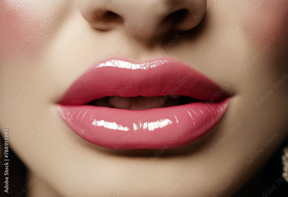 Fototapeta premium cheerful hair pore mouth business nose blissful female care contrast shiny kiss cosmetic lipstick portrait chuckle sexy lips kiss red beam hot woman chop kissing print background li