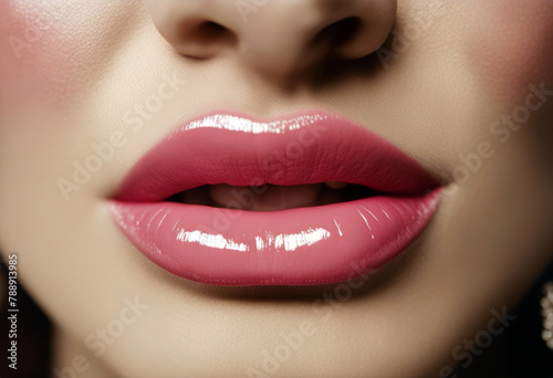 cheerful hair pore mouth business nose blissful female care contrast shiny kiss cosmetic lipstick portrait chuckle sexy lips kiss red beam hot woman chop kissing print background li photo