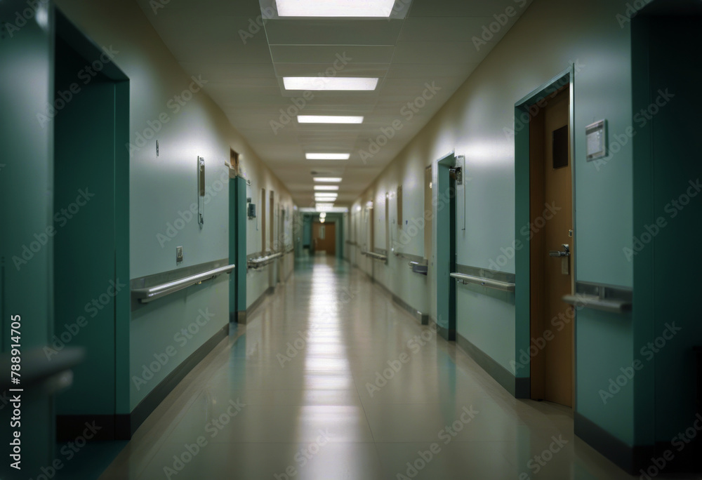 Obraz premium emergency care empty background corridor hospital concept image blurry abstract clinic blur background clean blur adult clinic blurred building image blue doctor defocused corridor tied-u