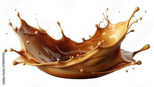 Brown Milk liquid swirl splash and little bubbles isolated on transparent png background, liquid fluid element flowing in form of wave.
