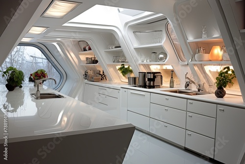 Glossy White Retro Space Age Kitchen: Geometric Elegance