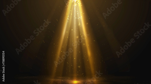 A bright yellow light shines on a dark background, creating a warm and inviting atmosphere. The light seems to be coming from a spotlight, highlighting a specific area of the scene
