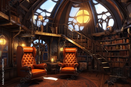 Steampunk Dirigible Models & Rustic Gaslight Fixtures: Home Library Concepts © Michael