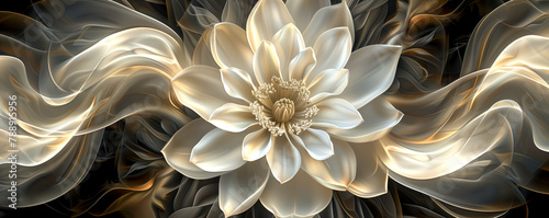 Closeup of white and gold flower on black background
