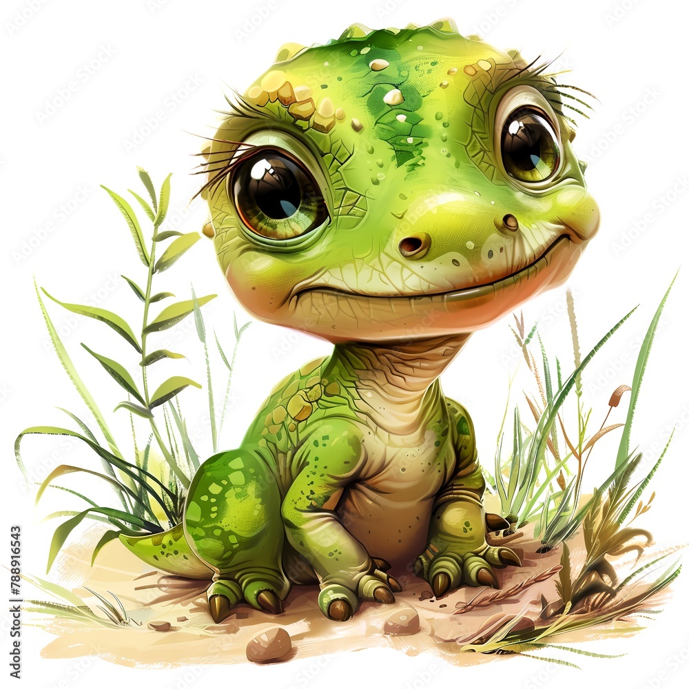 Fototapeta premium Cute Little dino. Clipart is a great choice for creating cards, invitations, party supplies and decorations. AI generated.