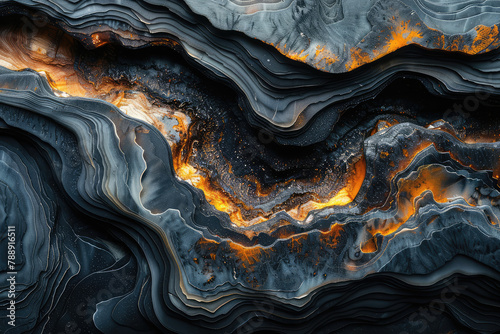  A closeup of the swirling patterns on an old, weathered piece of black wood, with visible grain and dark hues. Created with Ai
