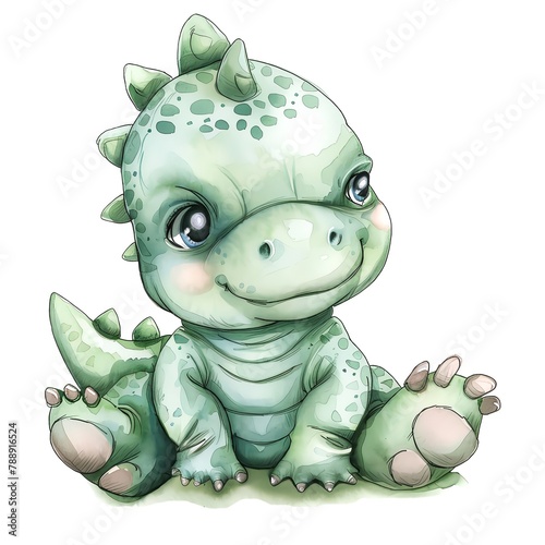 Cute Little dino. Clipart is a great choice for creating cards, invitations, party supplies and decorations. AI generated. (ID: 788916524)