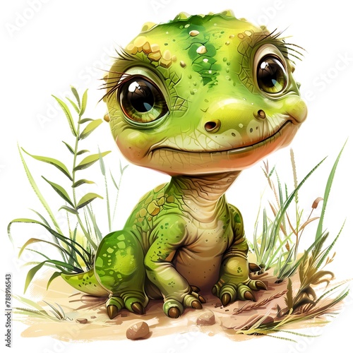 Cute Little dino. Clipart is a great choice for creating cards, invitations, party supplies and decorations. AI generated. (ID: 788916543)