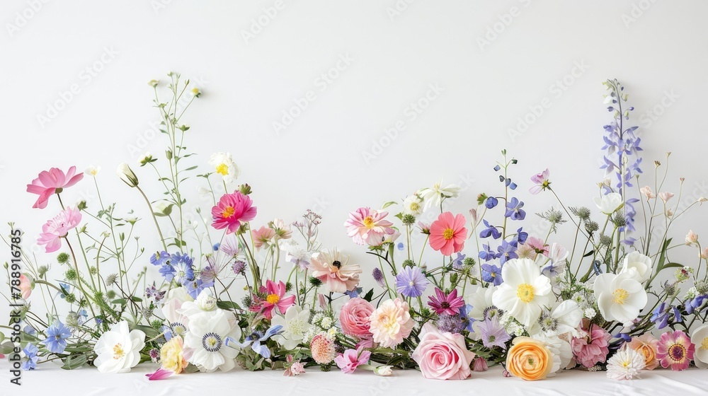 A stunning arrangement of flowers set against a pristine white backdrop