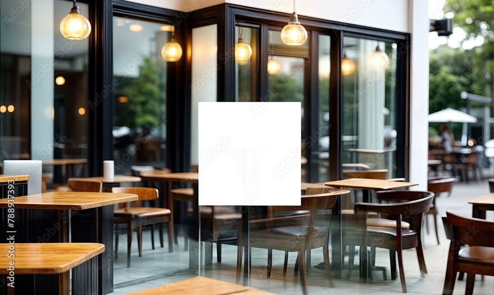 Outdoor White Paper Poster Mockup at Restaurant Outdoor White Paper Poster Mockup at Restaurant