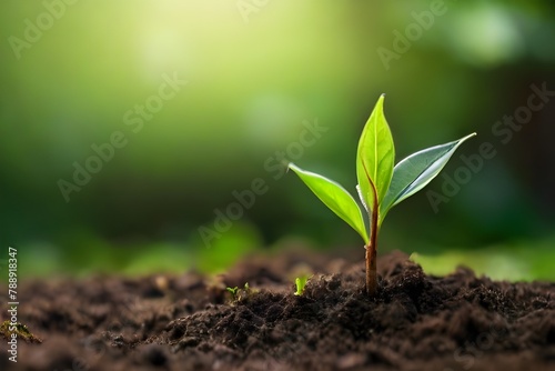 Young plant in the morning light on nature background  16 9  high quality  copy space  concept  Generative AI