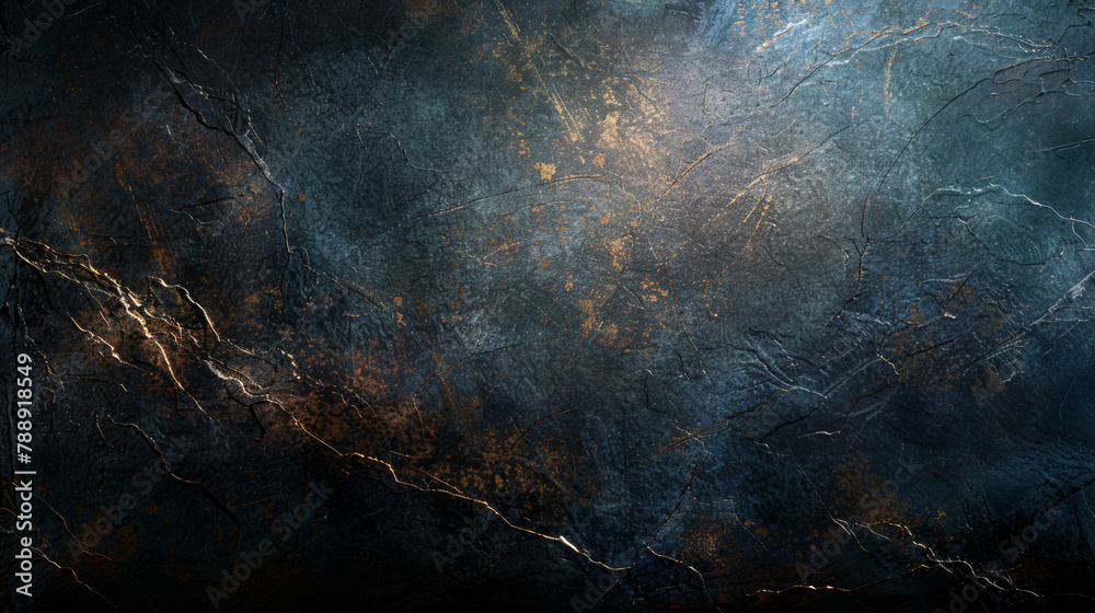A dark blue and brown background with a few specks of gold. The background is a rough texture and the gold specks are scattered throughout