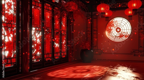 Red traditional fireworks indoor scene background