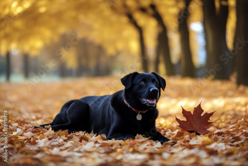 maple autumn leaf dog Black red look border collie nature purebred nobody cute forest hiding canino colours animal domestic outdoors yellow portrait © mohamedwafi