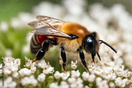 red mason bee white Osmia isolated bicornis wild insect macro background entomology solitary hymenoptera summer photo