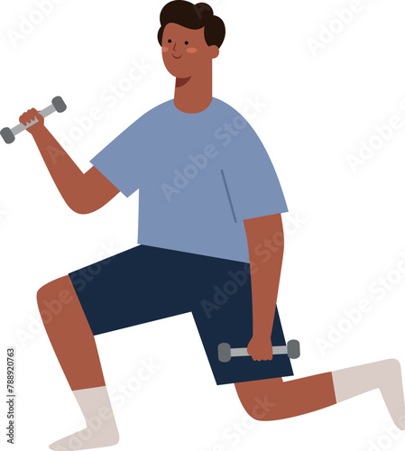 African boy working out with dumbbels