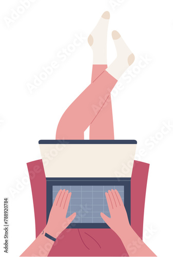 Girl crossing legs on the floor using laptop