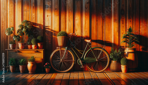 Bicicleta con plantas a lado photo