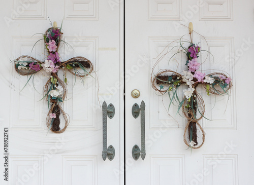 Double Doors With Cross Decorations at Rural Texas Church