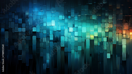 Background Pixelated mosaic squares in shades of teal