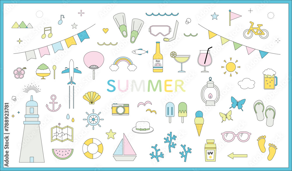 夏 イラスト 素材 線画 セット バリエーション サマー あしらい 飾り アイコン シンプル ポップ 夏 イラスト 素材 線画 セット バリエーション サマー あしらい 飾り アイコン シンプル ポップ