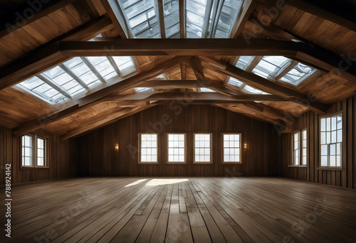 timber ceiling skylights room rustic Empty apartment architecture attic background beam beautiful blank building clean construction contemporary design domestic family floor home © wafi