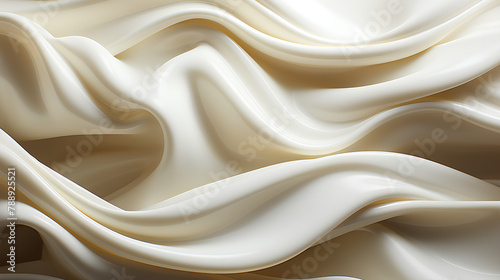 Close-up of the texture of white whipped cream, milkshake or ice cream.