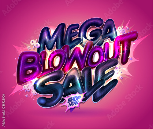 Mega blowout sale vector banner with 3D style letters