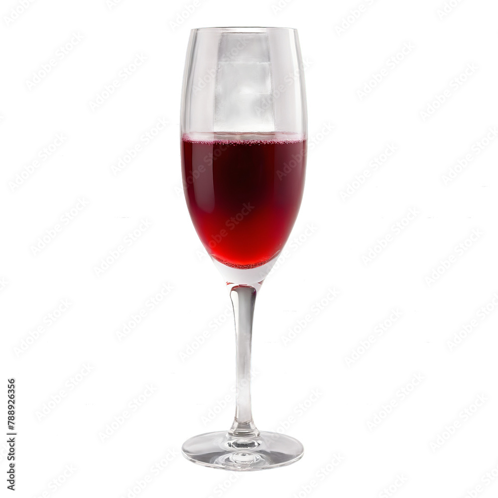 Kir Royale glass tall and slender filled with a sparkling deep red wine cocktail and Kir Royale glass tall and slender filled with a sparkling deep red wine cocktail and