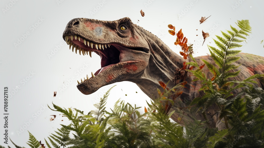 Obraz premium Tyrannosaurus rex dinosaur is angry. AI Generative.