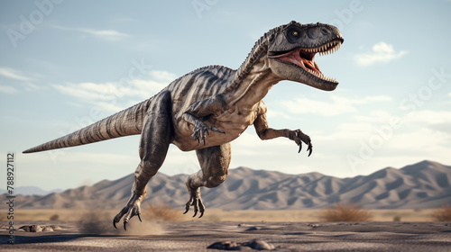 Velociraptor is chasing prey. AI Generative.