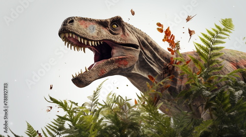 Tyrannosaurus rex dinosaur is angry. AI Generative.