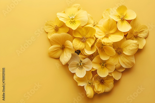 A pale yellow background with a heart-shaped flower arrangement, perfect for Mother's Day, Women's Day, or Valentine's Day.