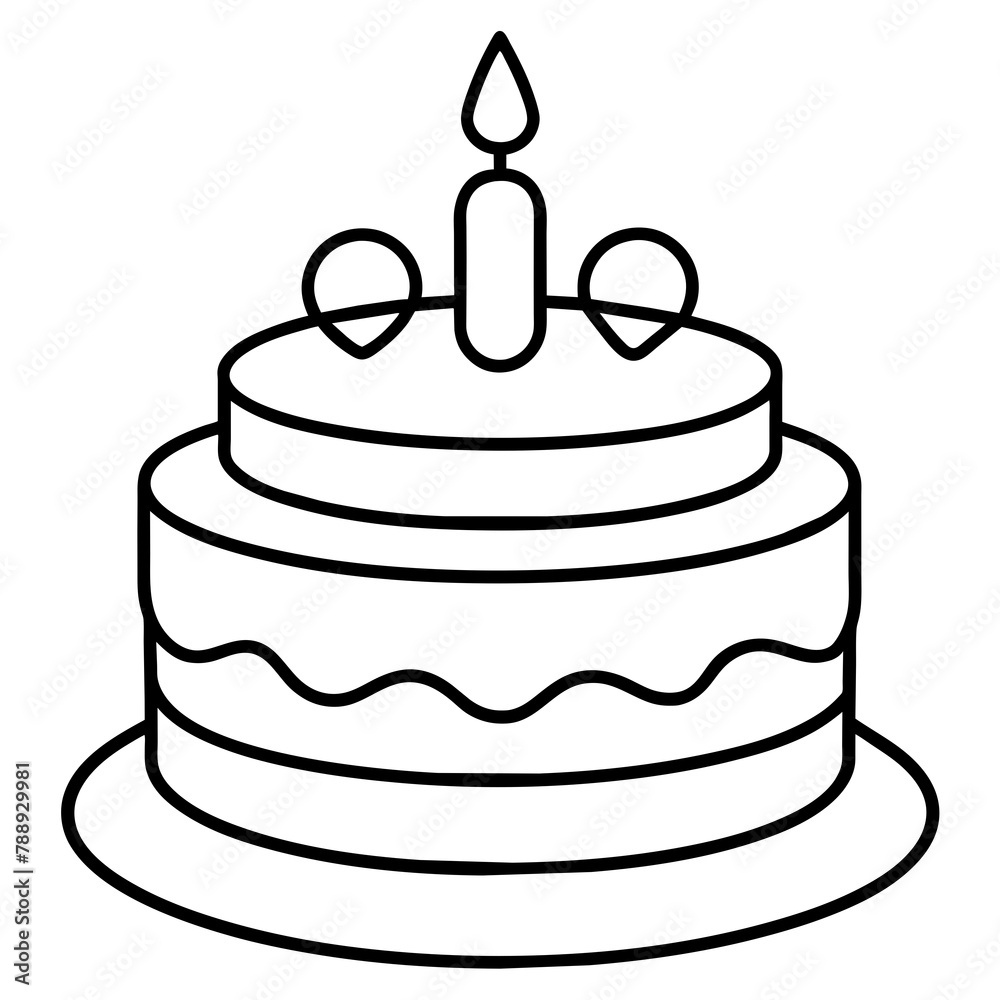         Birthday cake silhouette vector illustration line art
