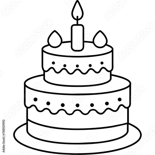  Birthday cake silhouette vector illustration line art 