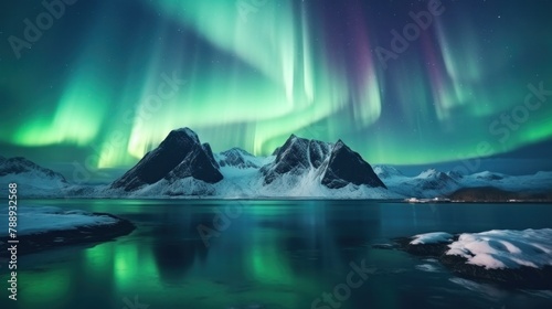 winter landscape at night Visit bright Norway, mountains and icy oceans. winter landscape at night Travel to Norway