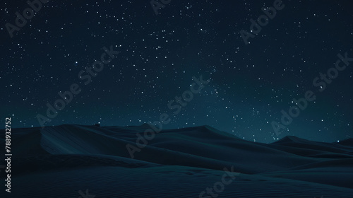 Abstract desert scene with smooth dunes under a starry night sky