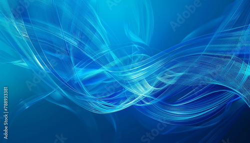 Bright blue lines weave through a cerulean blue canvas, evoking digital flow.