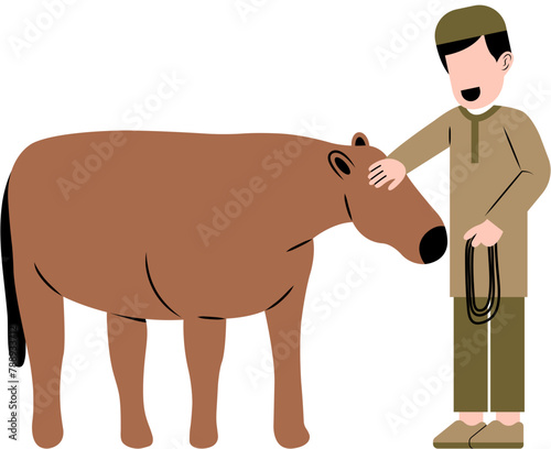 Muslim Man With Cow Illustration