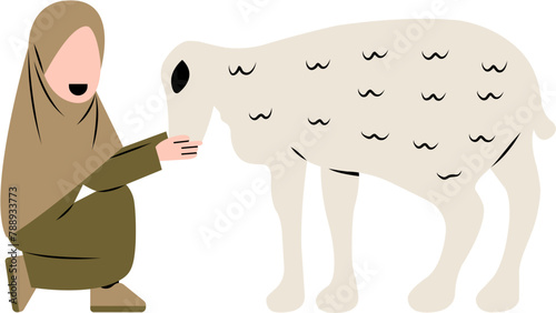 Hijab Woman With Sheep Illustration