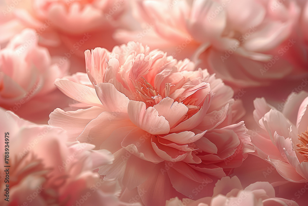 A closeup of delicate pink peonies, their petals gently ruffled by the breeze, creating an enchanting and romantic atmosphere. Created with Ai