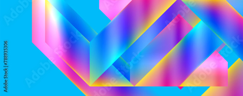 An electrifying mix of colorfulness with shades of purple, violet, and magenta creating a symmetrical art piece of geometric shapes like triangles and rectangles on a vibrant electric blue background